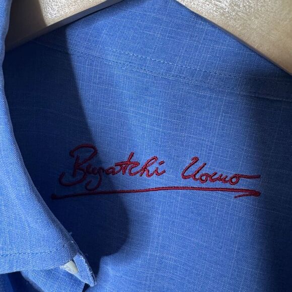 Bugatchi Uomo Shirt Mens Large Blue Button Up Long Sleeve Pocket Classic Casual - Picture 6 of 9